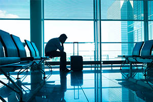 jet lag - man alseep at airport