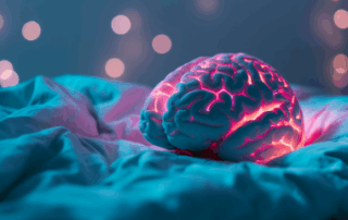 Brain in bed at night, good sleep and brain aging