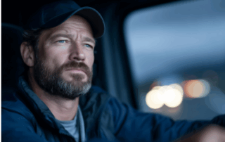 Tired man at the wheel in the dark